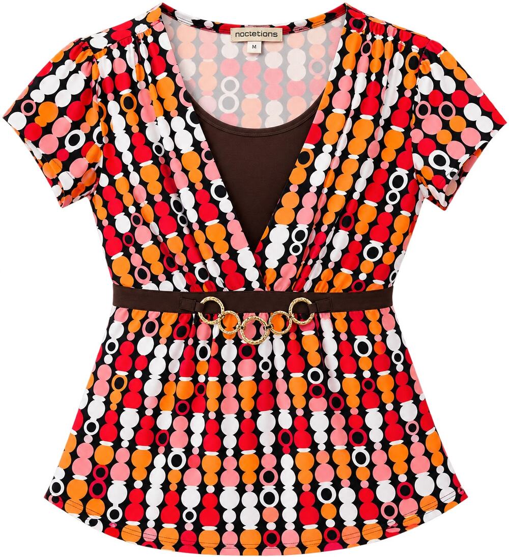 Notations Y2k Empire Waist Geometric Print Tunic Blouse Multicolor L